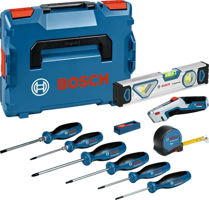 Σετ κατσαβιδιών και εργαλείων χειρός Bosch με θήκη μεταφοράς.